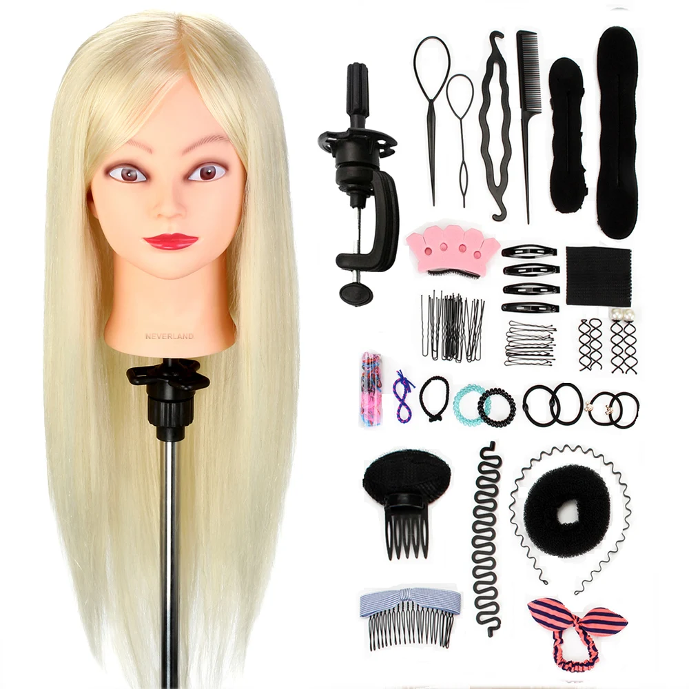 24'' 50 Real Hair Hairdressing Training Head Female Mannequin Head