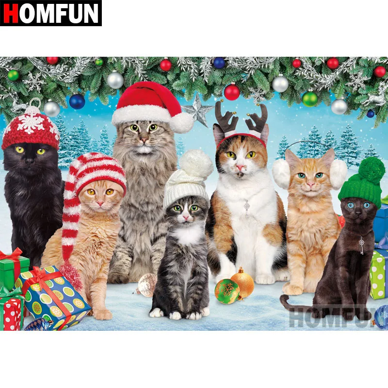 

HOMFUN Full Square/Round Drill 5D DIY Diamond Painting "Christmas cat" 3D Diamond Embroidery Cross Stitch Home Decor A18555