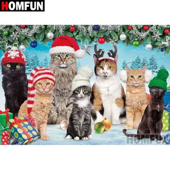 

HOMFUN Full Square/Round Drill 5D DIY Diamond Painting "Christmas cat" 3D Diamond Embroidery Cross Stitch Home Decor A18555