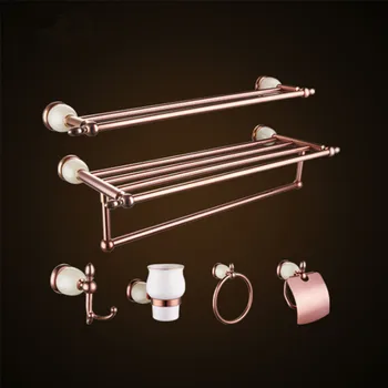 

Rose Gold 6pcs Bathroom Set Bath Accessories Towel Bar Rack Toilet Paper Holder