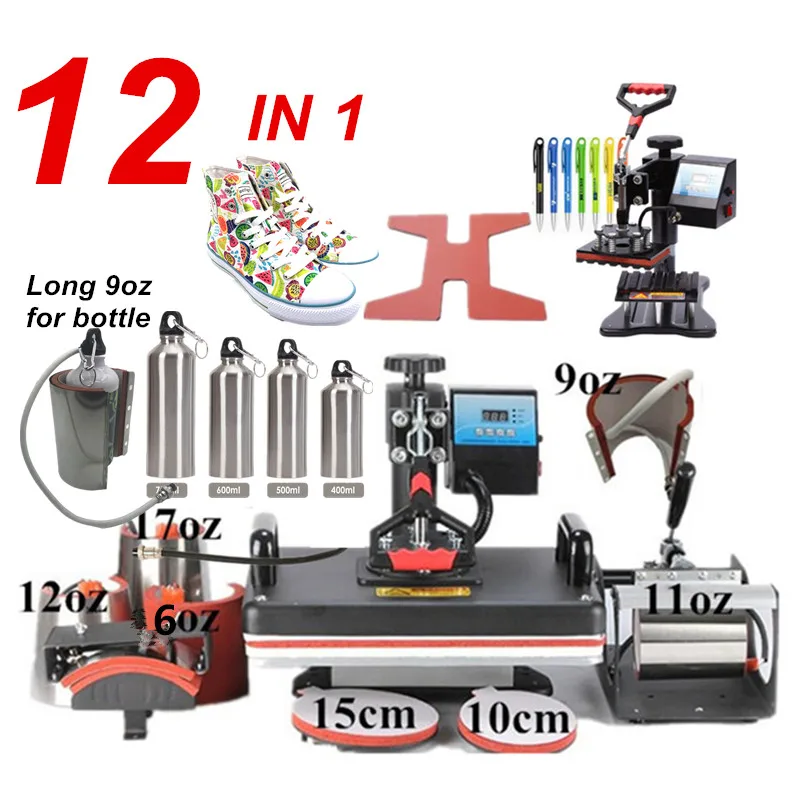 12 в 1 комбинированный термопресс машина, сублимация/термопресс, теплопередача машина для кружек/колпачков/футболок/чехлов для телефонов/ручек/обуви/шариков