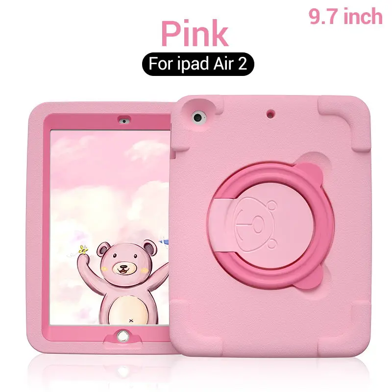 PZOZ Mooie veilige hoes voor iPad Air 2 Pro 9.7 inch Mini 1 2 3 4 5 Houder EVA hoes Druppelbestendig Schokbestendig Kinderen Zacht Niet-toxisch Kindercasus Stentkoffer Vouw Folio Koffer Beschermend omhulsel - Цвет: Air 2 Pink