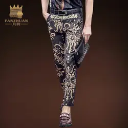FANZHUAN популярные бренды одежды летние мужские брюки до щиколотки Гавайские узоры принт брюки мужские узкие брюки цветы брюки