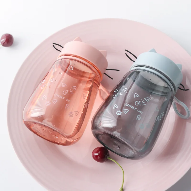 

New Creative cute Cat water bottle Leakproof portable Sports plastic kettle Home office student picnic kettle kids water bottle
