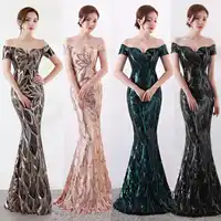 NOBLE WEISS Long Off Shoulder Evening Dresses Sequined Mermaid Evening Gowns Women Formal Dresses us2-14