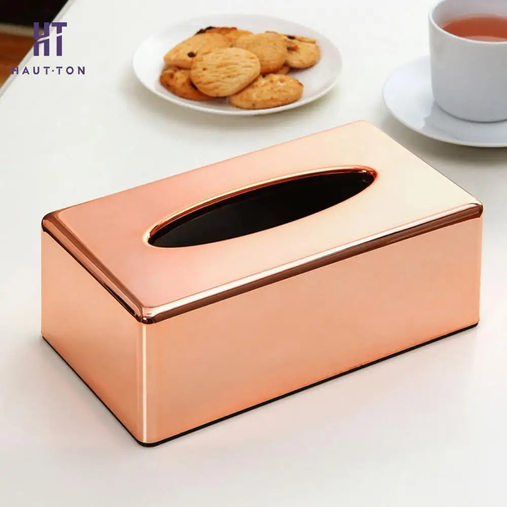 

Rose Gold Color Tissue Boxes Container Towel Napkin Tissue Holder Rectangle Shaped Paper Rack Tissue Box
