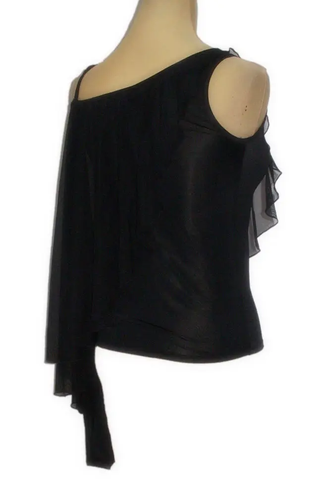 

Одежда для латинских танцев, на бретельках, на одно плечо, без рукавов, с одним рукавом-бабочкой, сетчатая драпированная блузка, Топ T11035