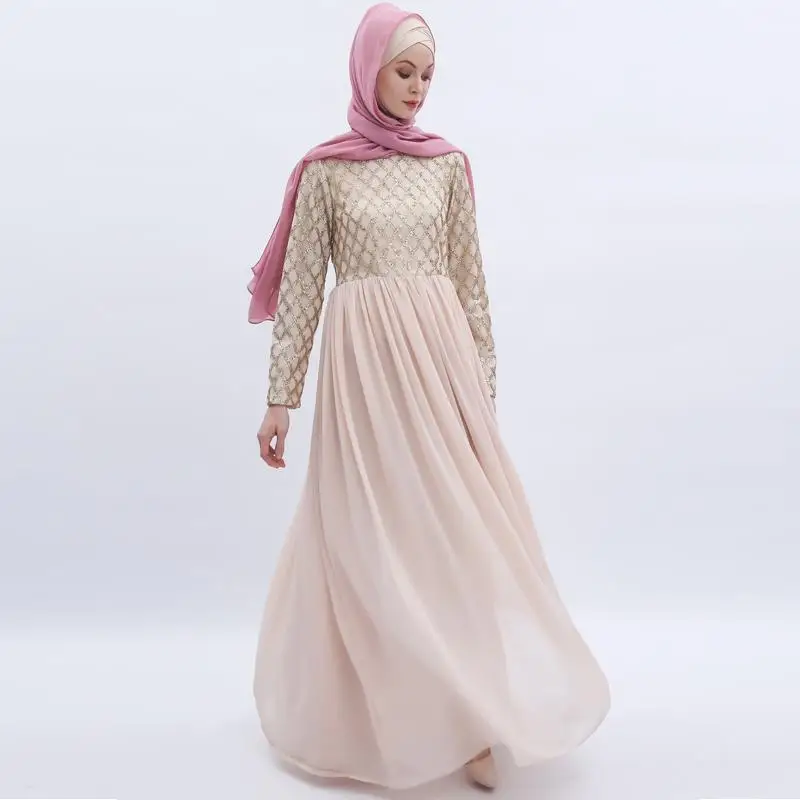 Abaya женское шифоновое длинное вечернее платье с блестками мусульманское Jilbab