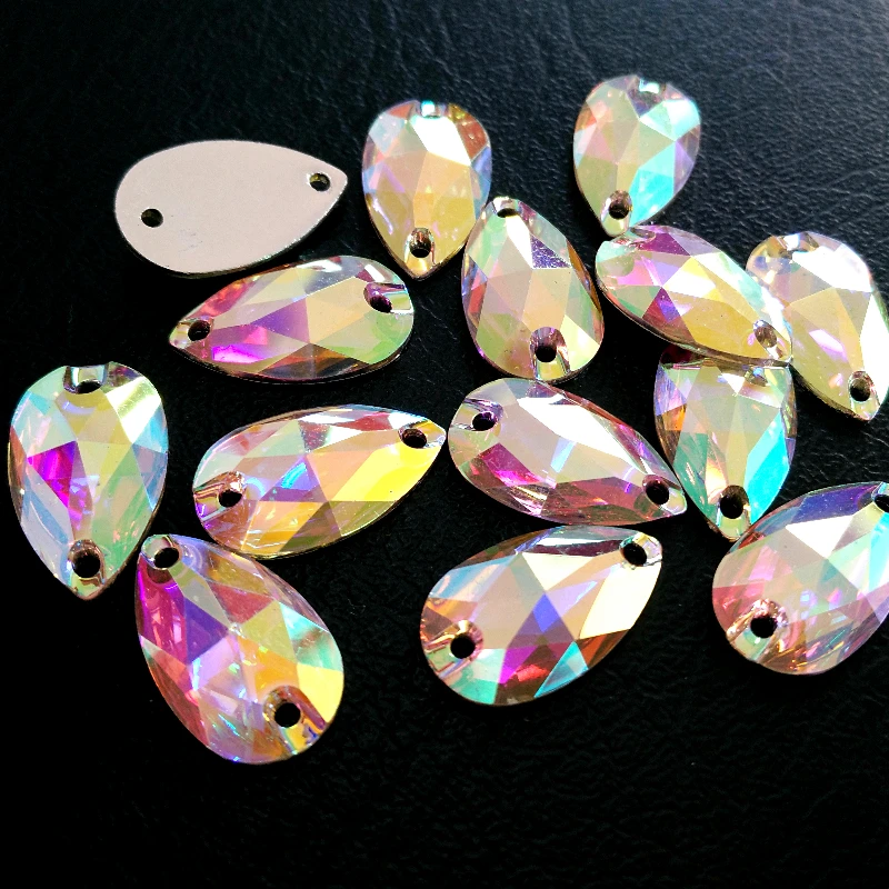 

All Sizes Teardrop Resin Sew On Rhinestones Crystal AB Flatback Pear Shape Sewing Stone with 2 holes For Dresses Y2840