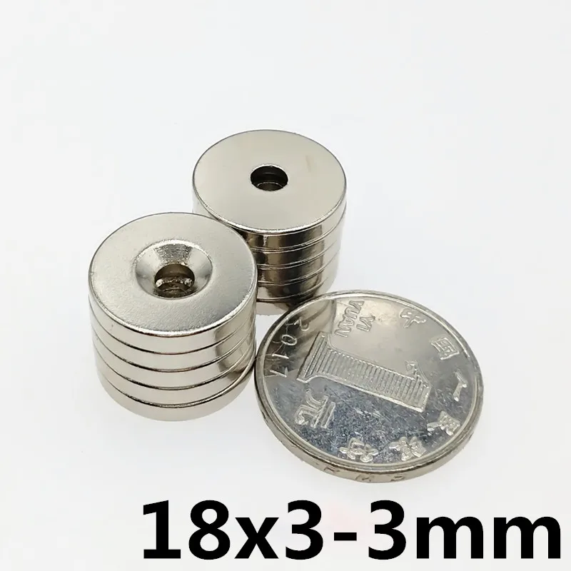 

10pcs 18 x 3 mm Hole 3 mm Super Strong Ring Loop Countersunk Magnet Rare Earth Neo Neodymium Magnets Cylinder 3mm