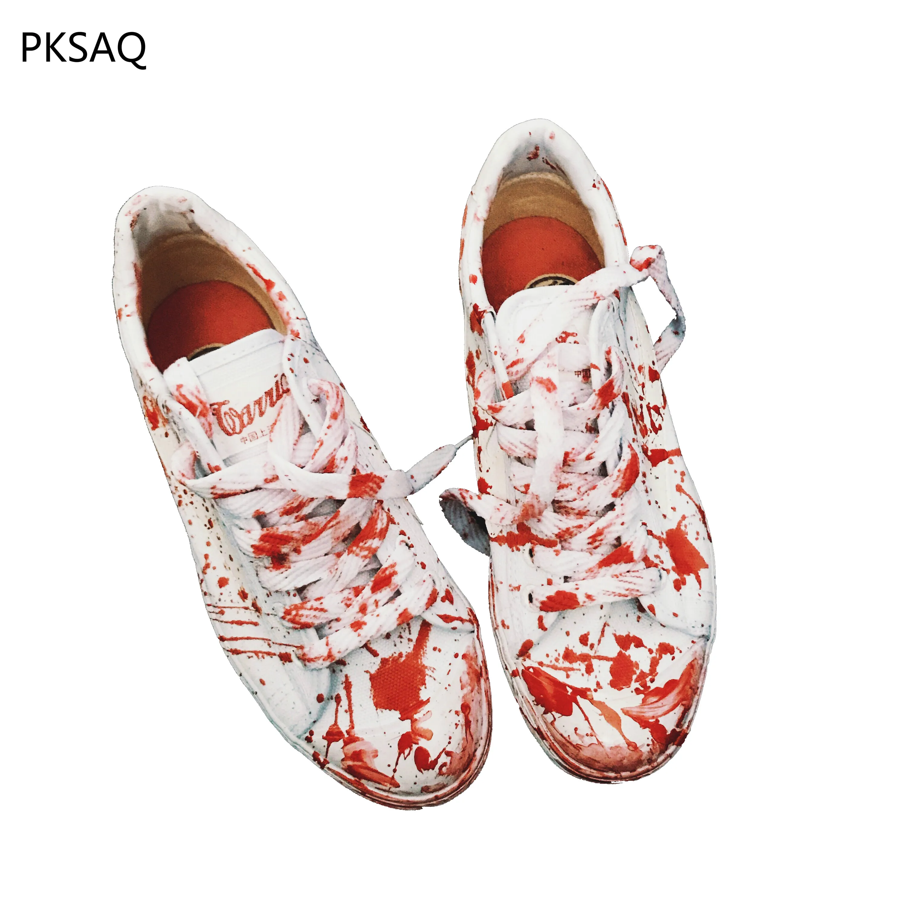 

New Spring Autumn Women White Canvas Shoes Casual Shoes Lace Up Red Dirty Cosply Shoes Student Couple Cool Street Show Shoes