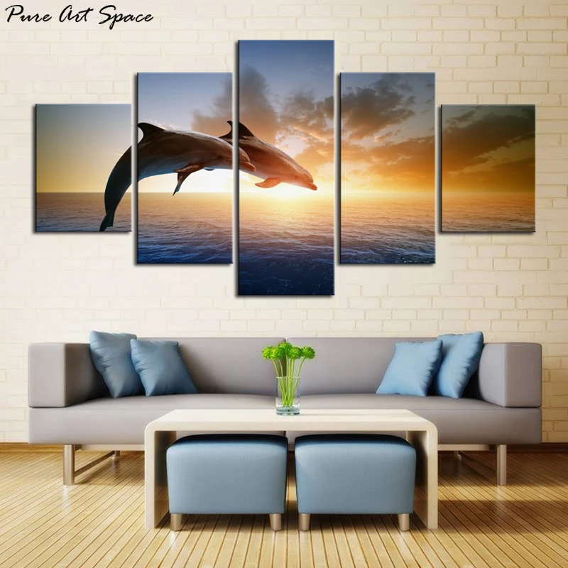 Dolphin Wall Art Pictures Canvas Print Painting Beautiful Seascape