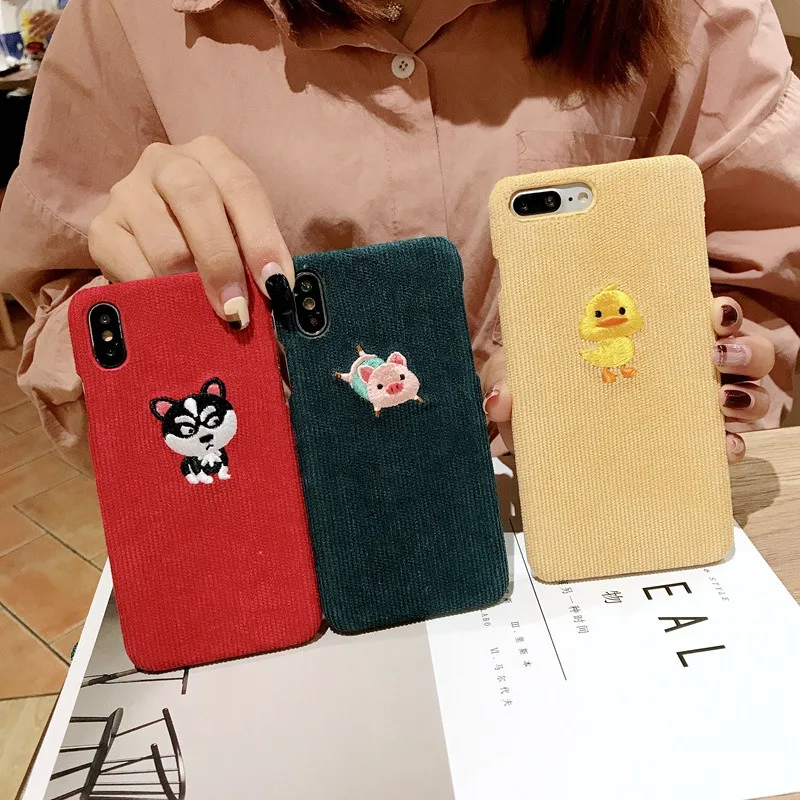 Зимний теплый тканевый чехол для телефона iPhone 6 6S 7 8 Plus с милой Свинкой уткой Хаски
