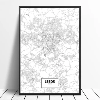 

Leeds, England Black White Custom World City Map Poster Canvas Print Nordic Style Wall Art Home Decor