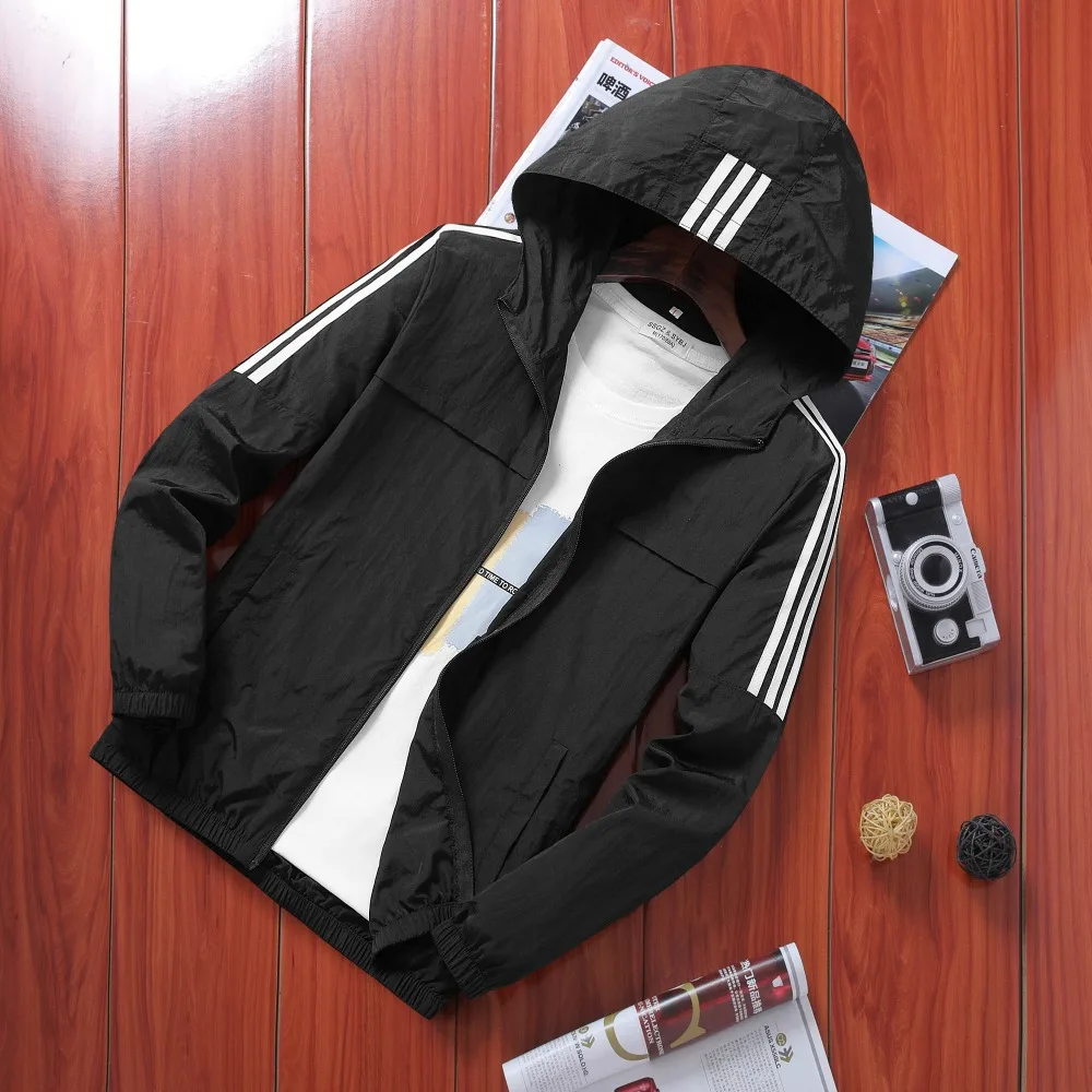 

2019 summer solid color hooded suntan jacket men's hip-hop collared shirt street coat casual men's coat Sun protection clothing