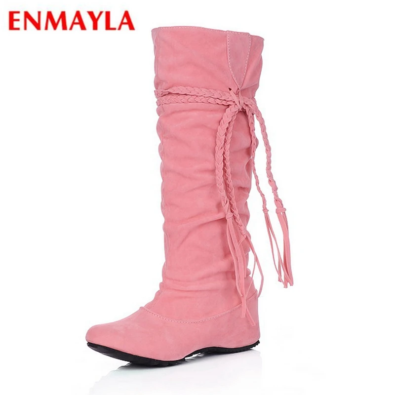 

ENMAYLA 2018 New Fashion Winter Round Toe Knee-High Basic Snow Boots Women Zapatos De Mujer Size34-39 LY076
