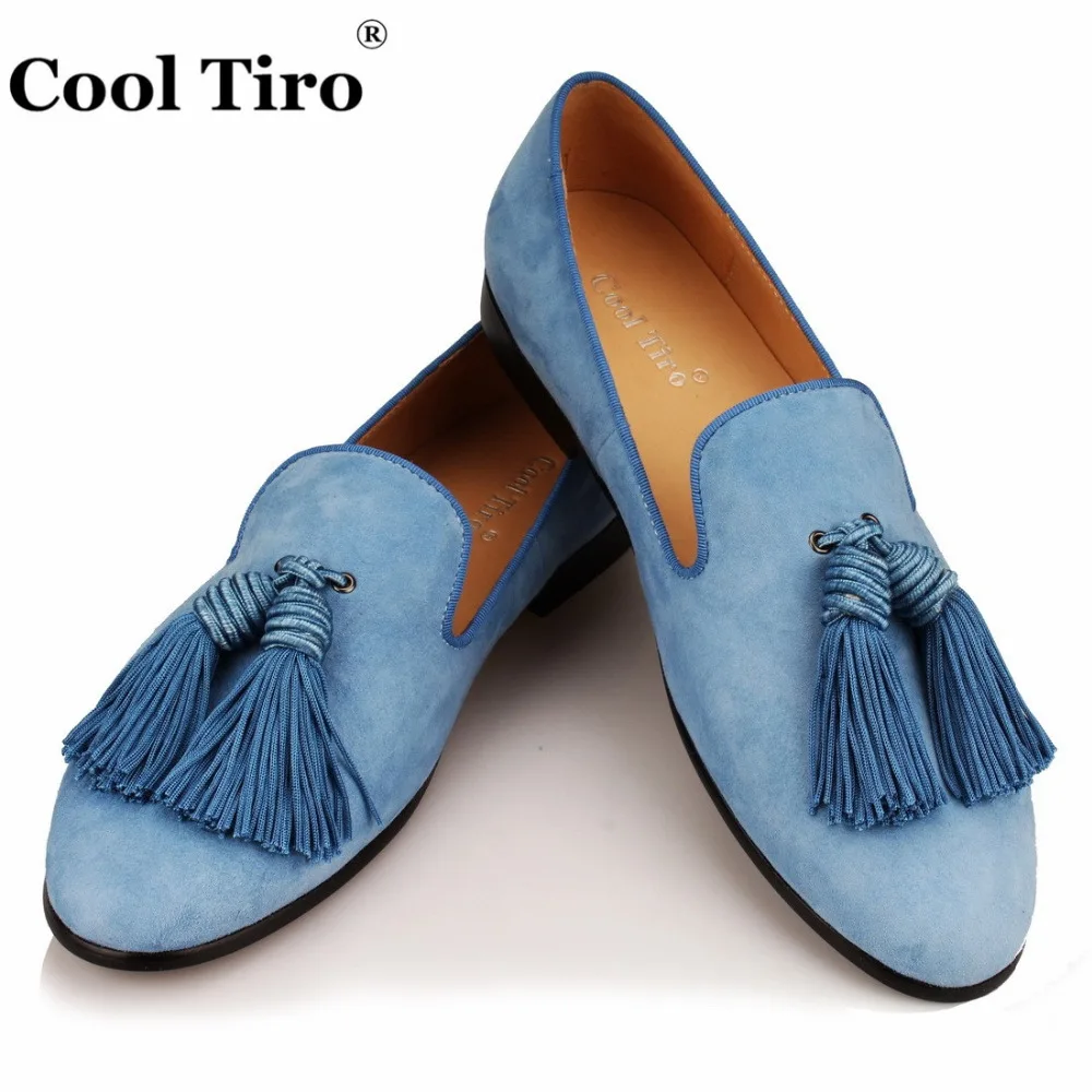 Cool Tiro/небесно-голубые замшевые лоферы; мужские мокасины; шлепанцы с кисточками; Мужские модельные туфли для торжеств и выпускного; Повседневная обувь из натуральной кожи