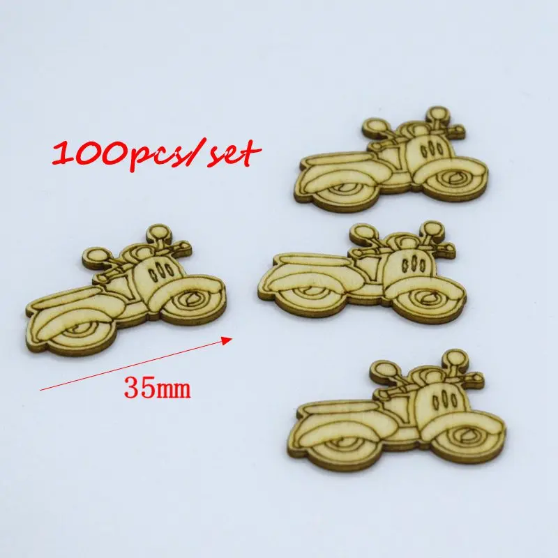 

100PCS Wooden Motorcycle Bike Veneers Slices Crafts Embellishment DIY Craft Ornament Decoration For Wedding Festival Party