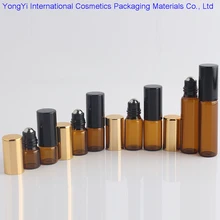 5Pcs1ML2ML3ML5ML10ML Янтарная роликовая бутылка для эфирных масел многоразовые флаконы для духов контейнеры для дезодорантов с золотой крышкой