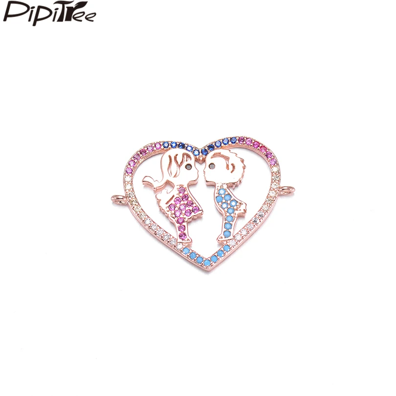 

Pipitree Multi Cubic Zirconia Boys and Girls Love Heart Charms for Bracelet Jewelry Making Copper DIY Charms Beads Accessories
