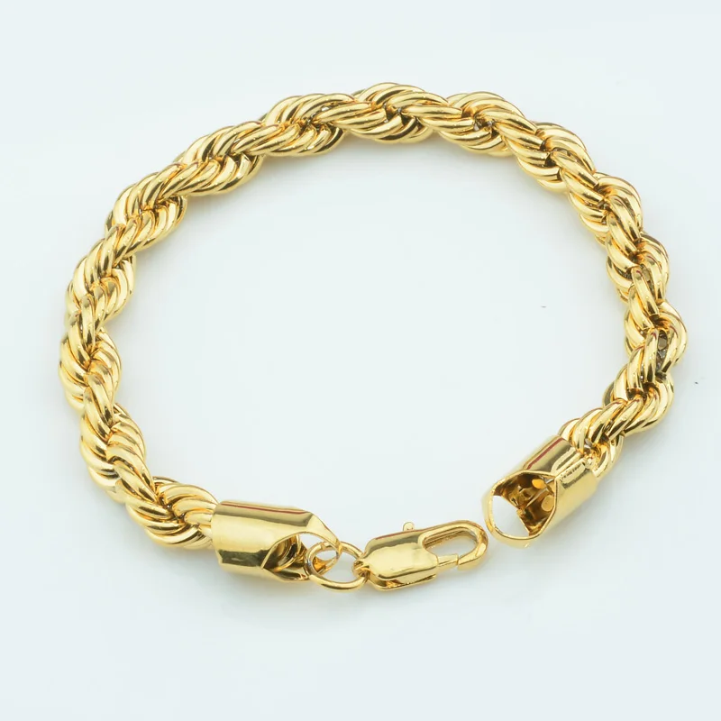 1PCS 5mm 7mm Classic Rope Bracelets For Men Women Yellow Gold Color