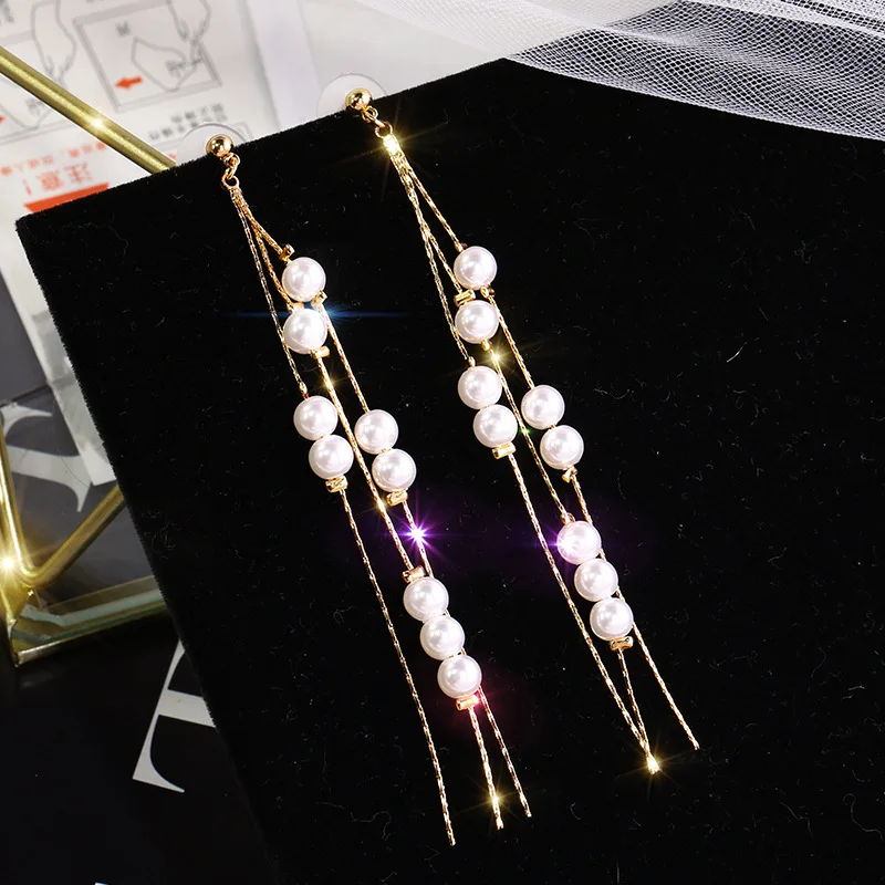 

Round Earrings Long Statement Multilayer Metal Chain Tassel For Women Pearl Earings Fashion Jewelry Brincos