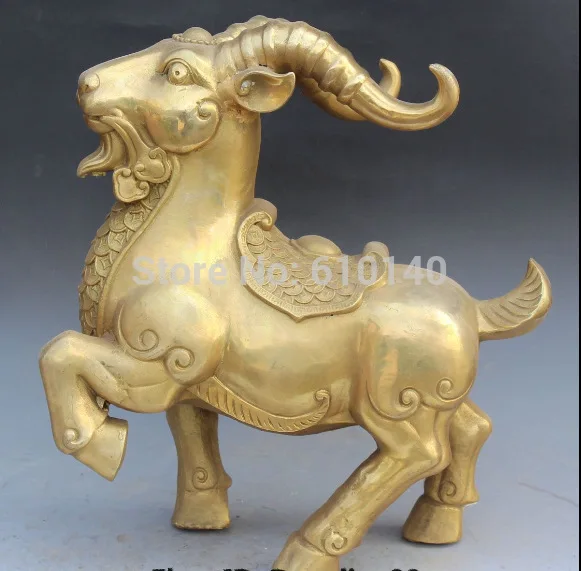 

16" Folk Chinese Bronze Fengshui Zodiac Year Sheep Goat Money Wealth Statue
