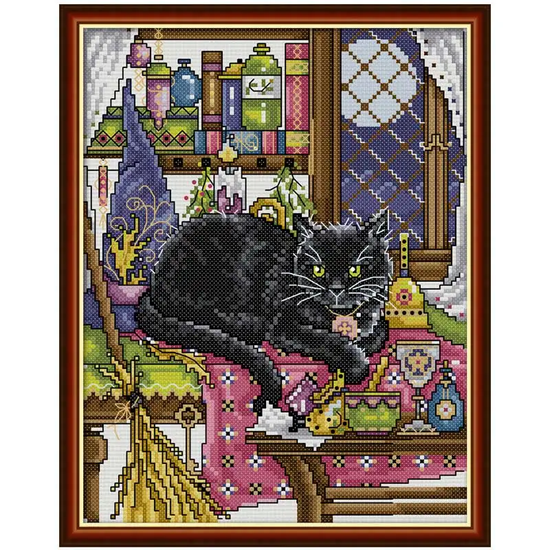 

Black Cat animals painting counted printed on the canvas DMC 11CT 14CT kits Chinese Cross Stitch embroidery needlework Sets