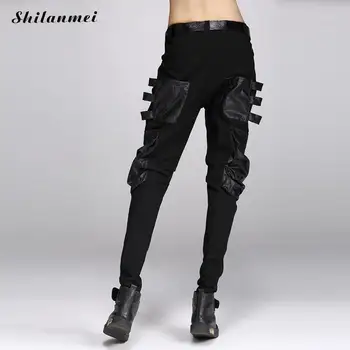 

2018 Steampunk Hip Hop Women Pant Multi Pocket Pants Gothic Lace-Up Trousers Casual Black Pants Fashion Streetwear Not Belt