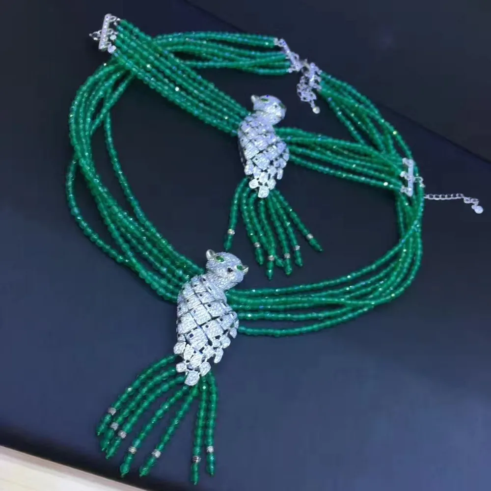 

one set 6rows green jasper round 4mm faceted necklace & bracelet leopard clasp wholesale nature beads FPPJ