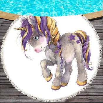 

Pink Cute Unicorn Microfiber Large Round Beach Towel Toalla Microfibra Thick Terry Cloth Tassels Blanket Serviette De Plage