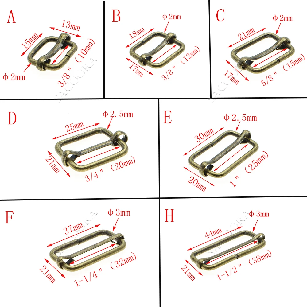 10pcs/pack Metal Slides Tri-Glides Wire-Formed Roller Pin Buckles Strap Slider Adjuster Buckles Rectangle Adjuster Belt Buckles