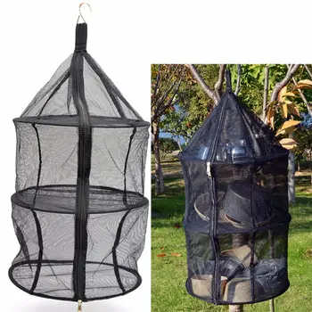 

Portable Drying Dryer Rack Net Folding 3 Layer Hanging Mesh Bag Dish Shelf closet Storage Basket Tableware for Outdoor Tool
