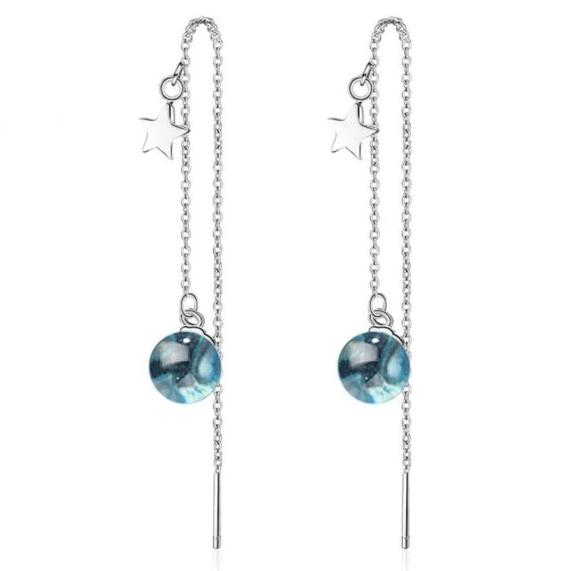 KOFSAC New Fashion 925 Silver Earrings For Women Charming Blue Planet Crystal Drop Earring Ear Line Jewelry Valentine's Day Gift |