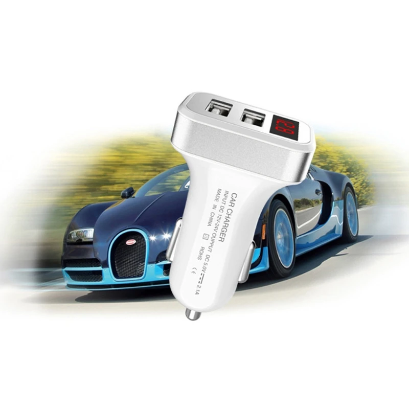 2.1A двойной USB цифровой светодиодный дисплей напряжения тока Автомобильное зарядное устройство адаптер для телефона