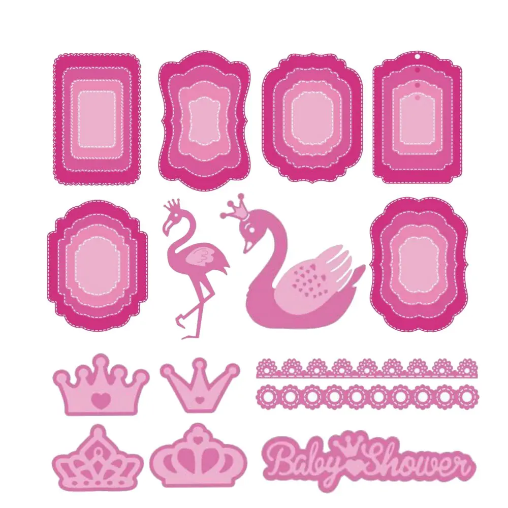 

Baby Shower Metal Die Cut Crown Swan Cutting Dies Frame Scrapbooking Craft Die Embossing Stencils Cards Making Decoration