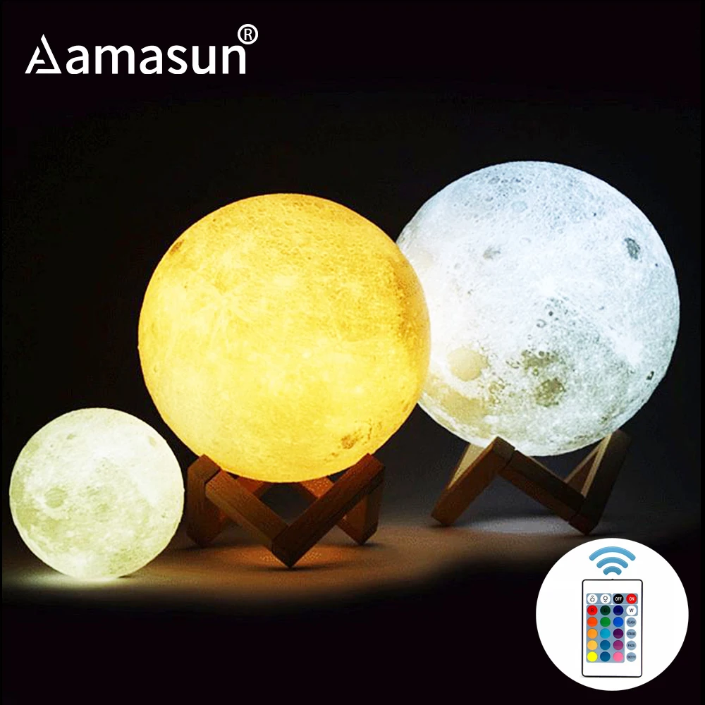 

Children's Night Light Rechargeable 3D Print Moon Lamp 2/16 Colors Change Touch Switch Night Light Home Decor Christmas Gift