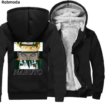 

men fleece Thicken Zipper Jacket 2019 Winter Warm Naruto printed Hoodies Hooded Coat man's long sleeve fitness Sweatshirts homme