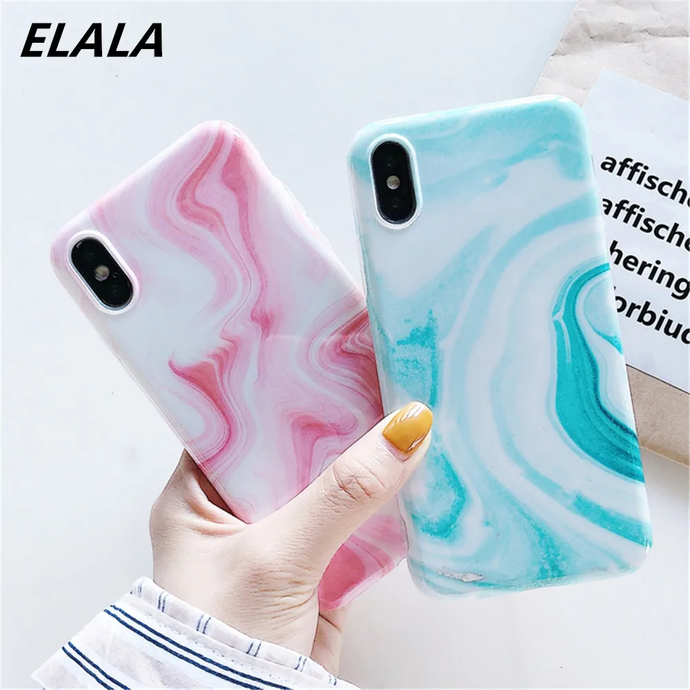 ELALA блестящий Мраморный чехол для iPhone XR конфетный цвет цветочный узор