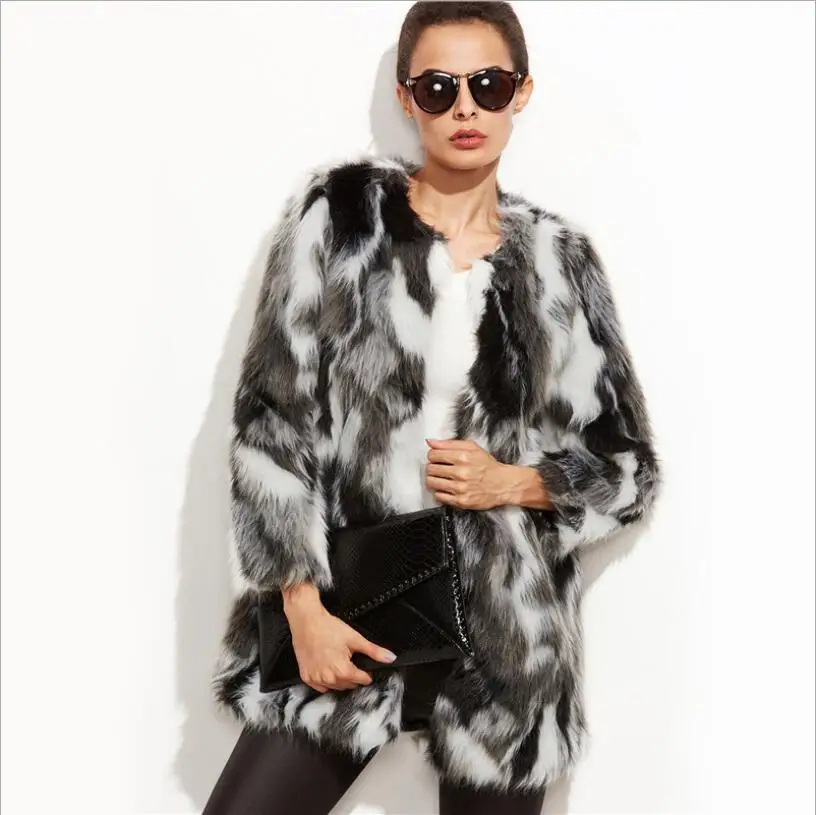 New Winter Coat Women Plus Size New Luxury Faux Fox Warm Women Coat Mid-Length Faux Fur Jacket