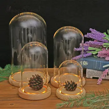 

MagiDeal Mini Clear Glass Hemisphere Cloche Cover Dome Light Up Cabochon Bell Succulent Terrariums Air Plant Covers With Cork