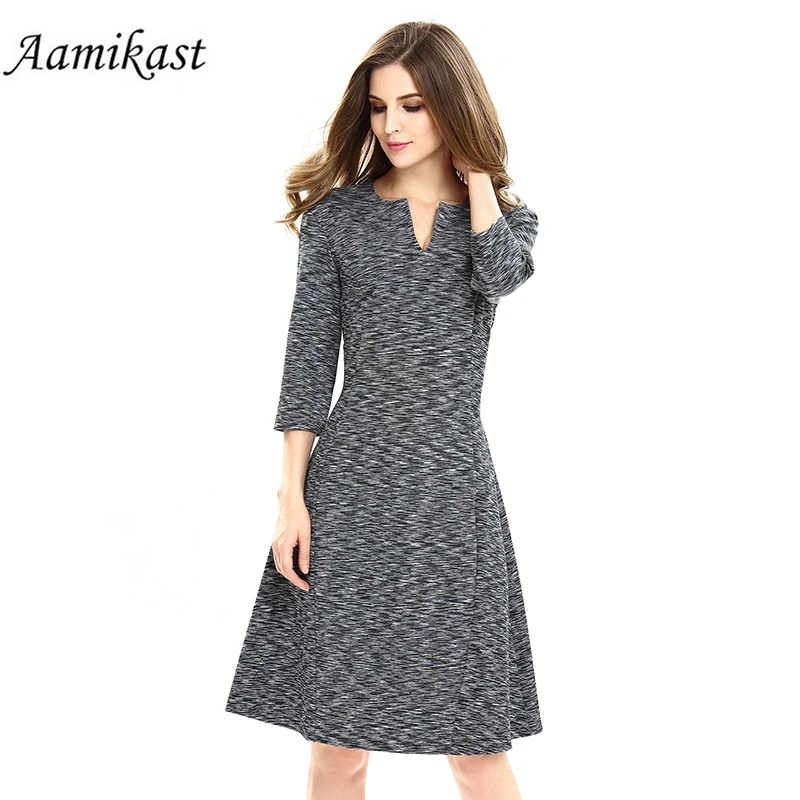 

2018 New Women Work Wear Elegant Stretch 3/4 Sleeve Dress Charming Ladies Pencil Spring Autumn Business Casual Midi Dresses