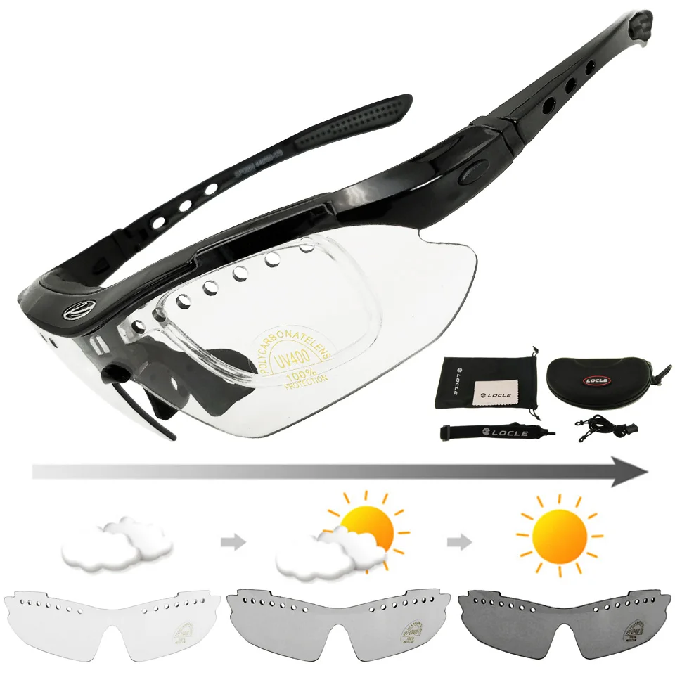 LOCLE фотохромный велосипед очки спортивные очки солнцезащитные очки для велосипеда UV400 Oculos Ciclismo Велоспорт оптика Gafas Ciclismo - Цвет: Черный