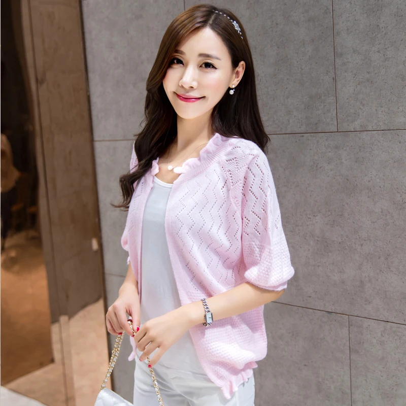 

2019 Short design thin cardigan women's cutout sunscreen air conditioning shirt sweater knitted outerwear small cape