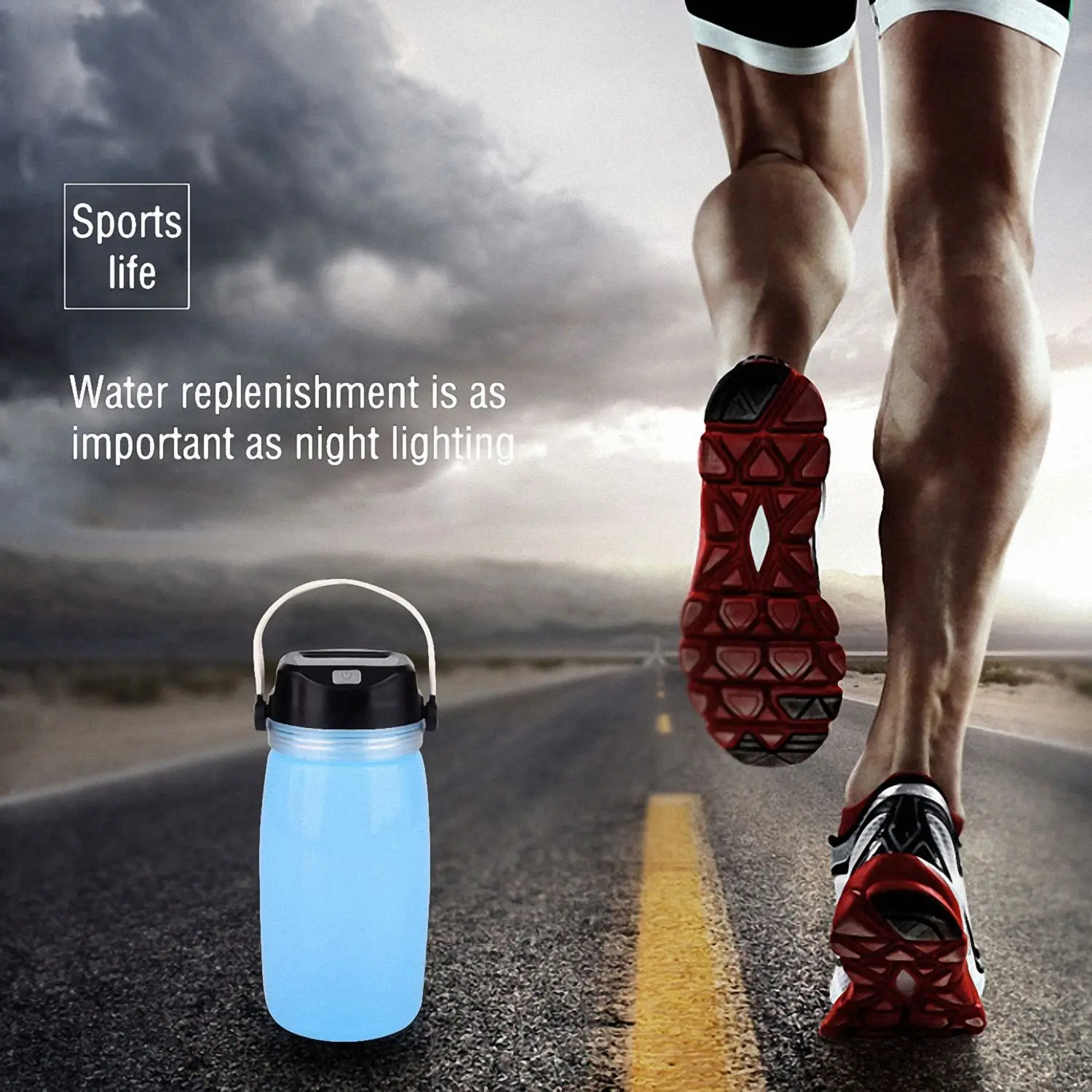 الرياضة السفر التخييم زجاجة ماء سيليكون لينة لطي للمأكولات سيليكون-الشمسية USB شحن-الدراجات التخييم ليلة L