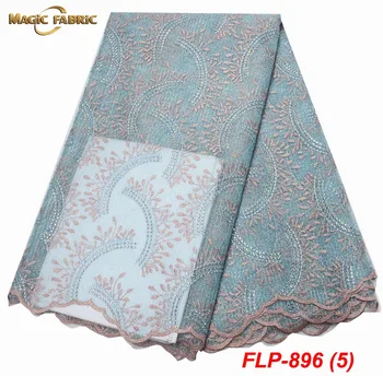 

African Net Lace Fabric 2019 High Quality Tulle Lace French Mesh With Stones Nigerian tulle lace fabrics 5 yards FLP-896