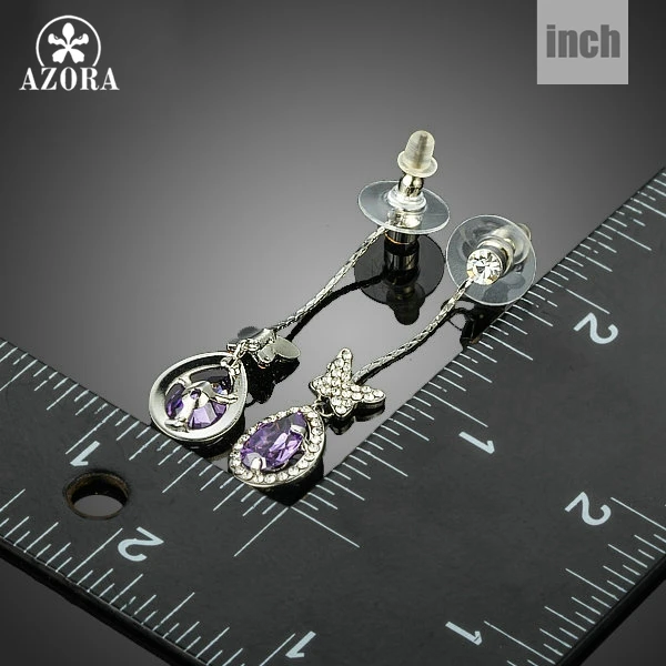 AZORA Butterfly with Princess Purple Water Drop AAA+ Cubic Zirconia Drop Line Long Earrings For Girls TE0188