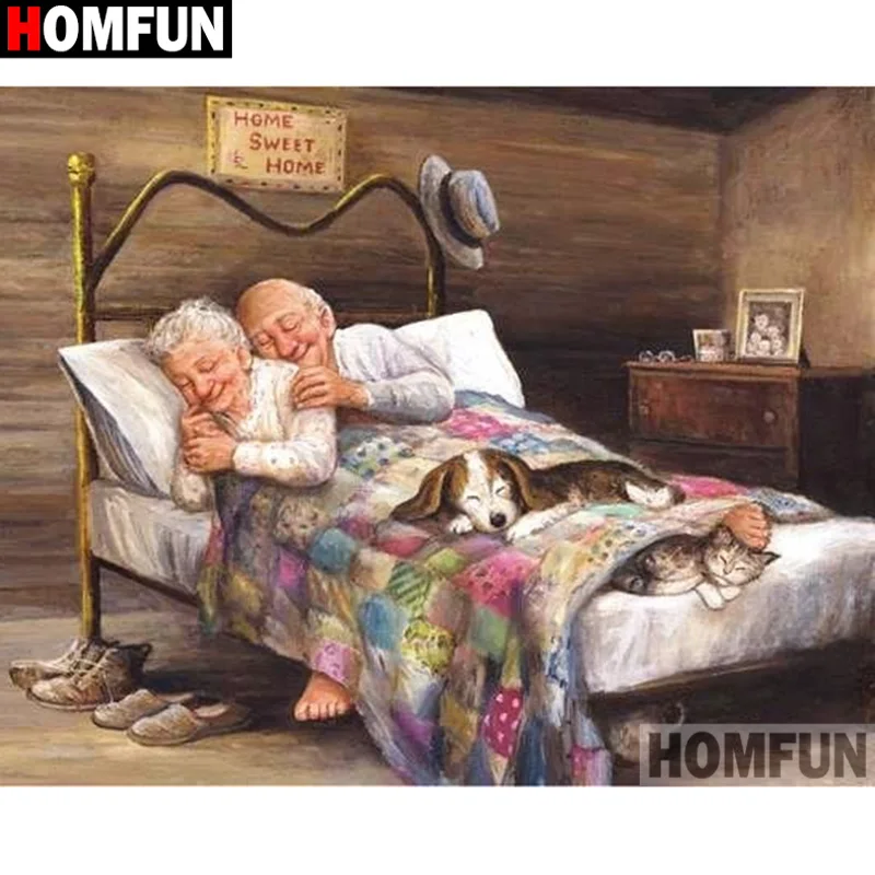 Алмазная 5D картина HOMFUN A16860 сделай сам вышивка крестиком Собачья пара пожилых