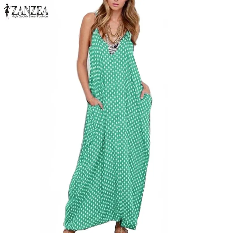 2017 New ZANZEA Summer Dress Fashion Women Dress Strapless Polka Dot Loose Beach Long Maxi Dress Vintage Vestidos Plus Size 15