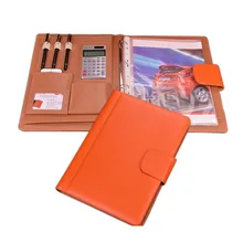 Профессиональный a4 pu кожаный Папка Файл Портфель руководителя документов Органайзер кольцо Биндер с калькулятором- оранжевый/коричневый/черный